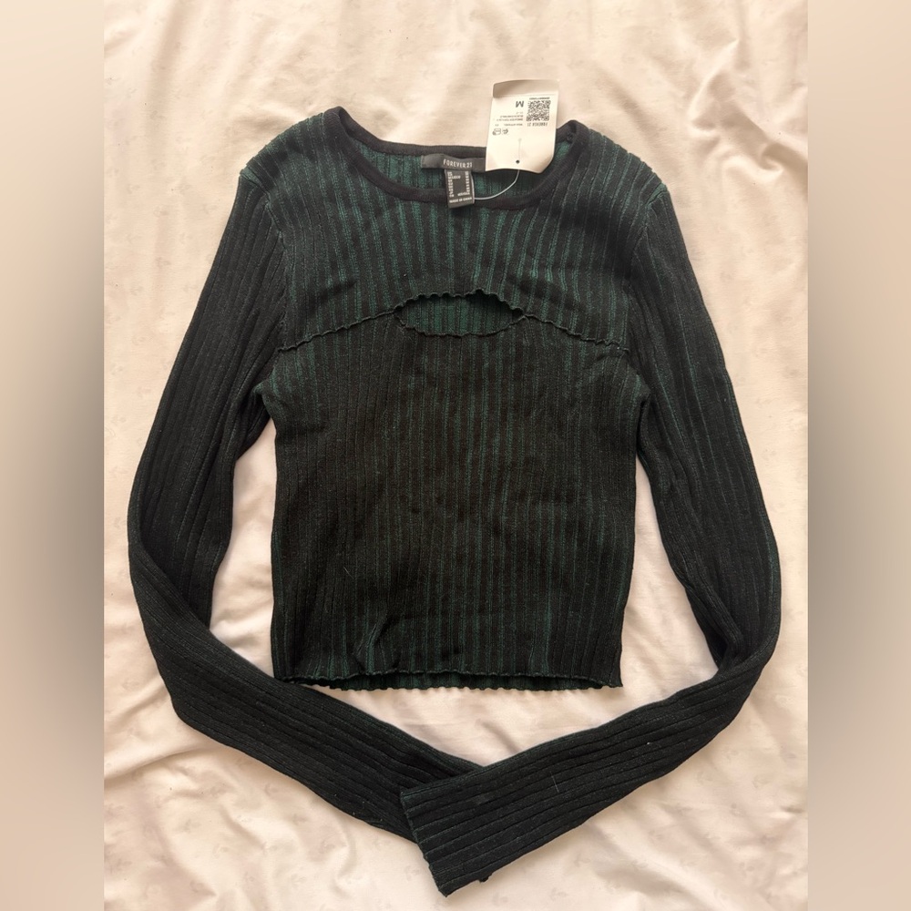 NWT Forever 21 Cut-Out Turquoise and Black Medium Stretch Top